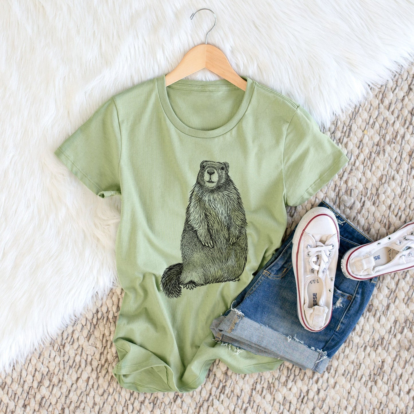 Yellow-bellied Marmot - Marmota flaviventris - Women's Crewneck - Made in USA - 100% Organic Cotton