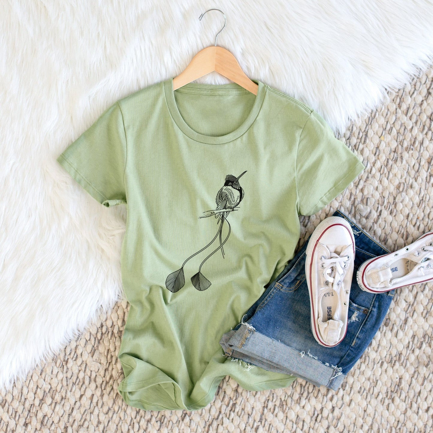 Marvelous Spatuletail Hummingbird - Women's Crewneck - Made in USA - 100% Organic Cotton