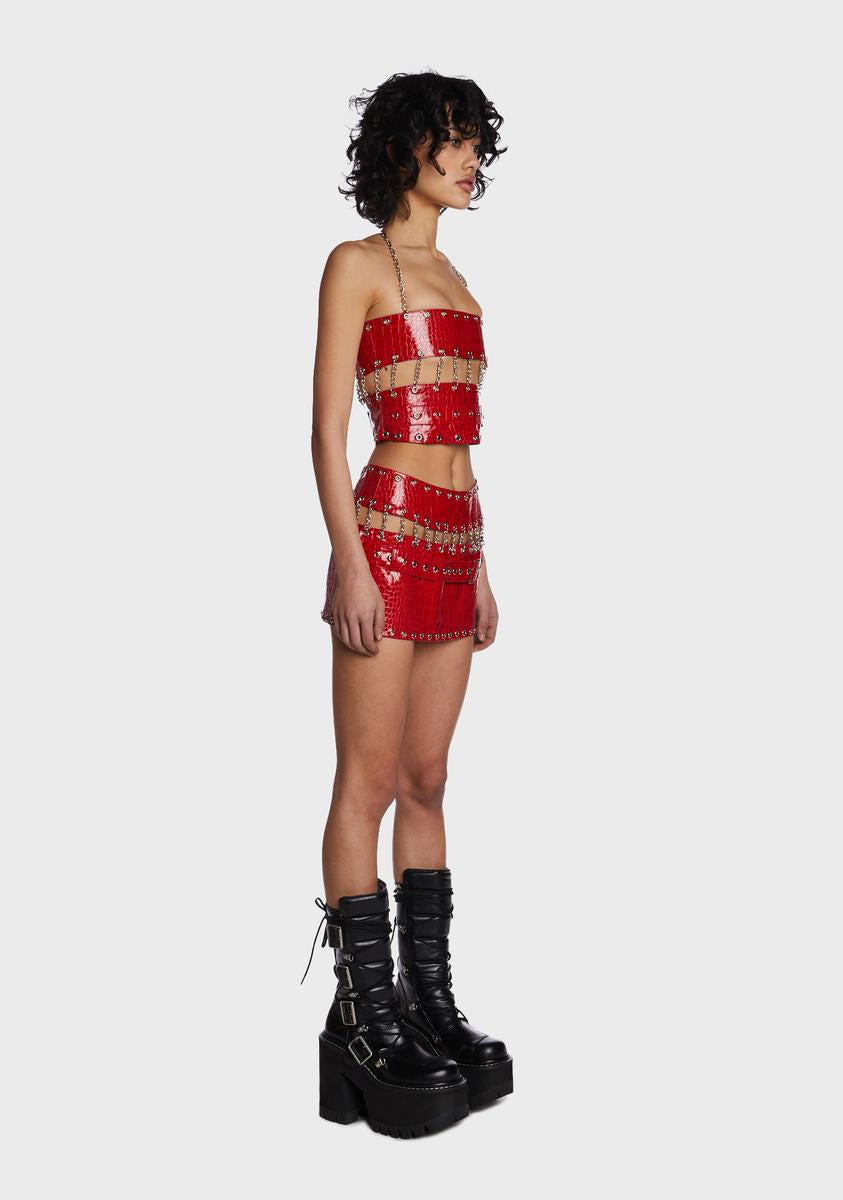 Red Chain Skirt Set