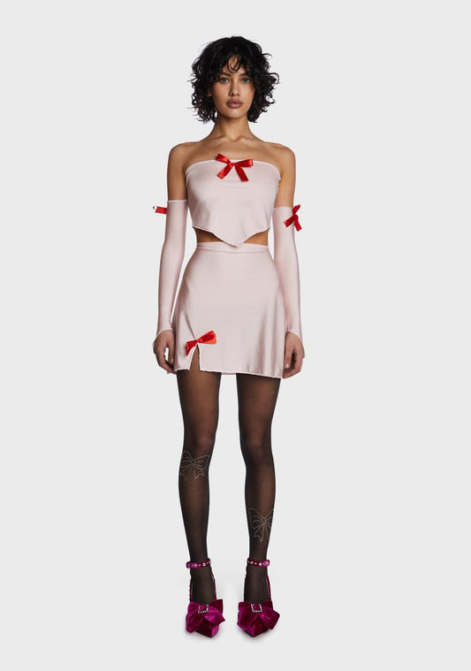 Bow Skirt Set With Gloves