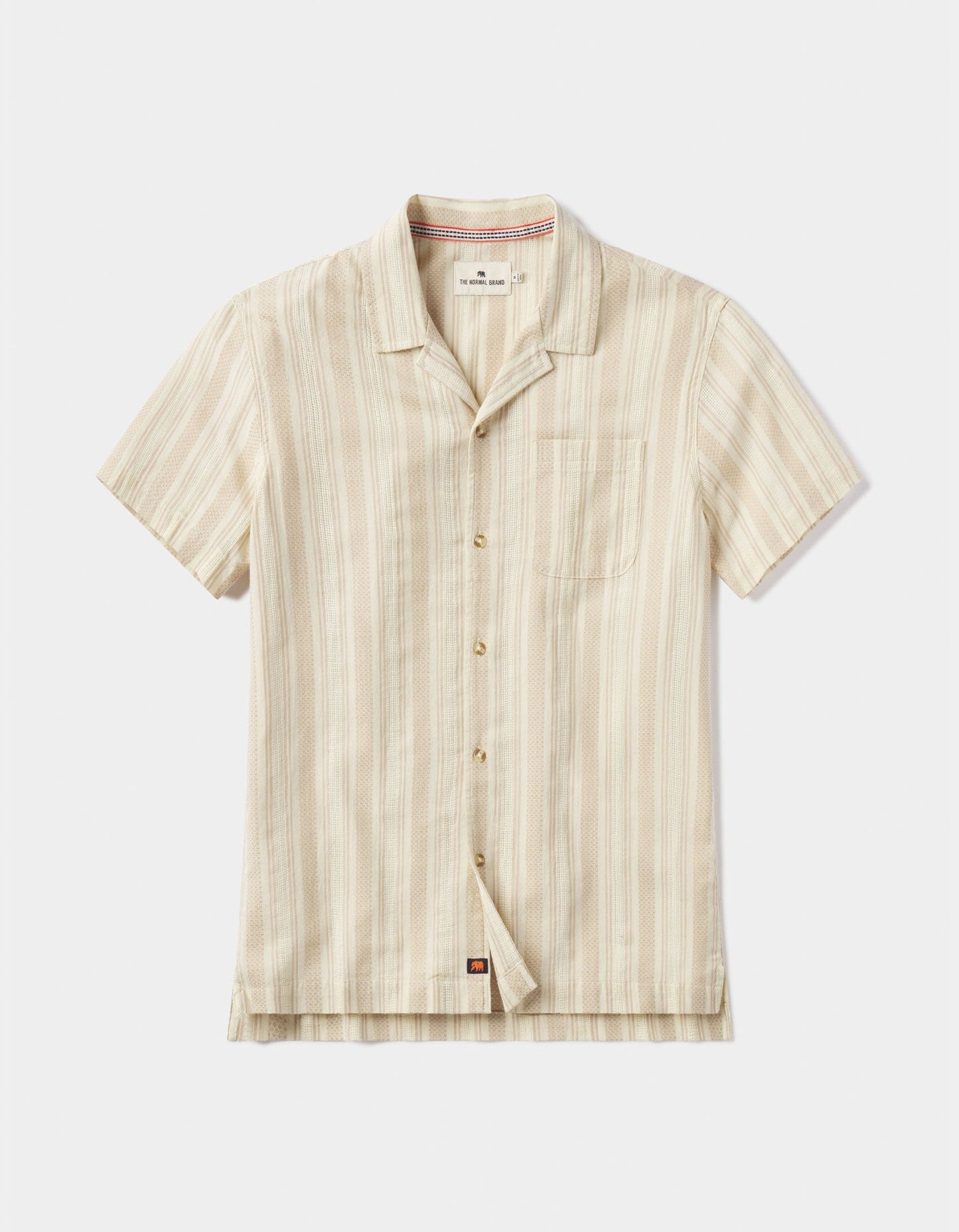 Freshwater Camp Shirt in Montecristo Stripe Laydown