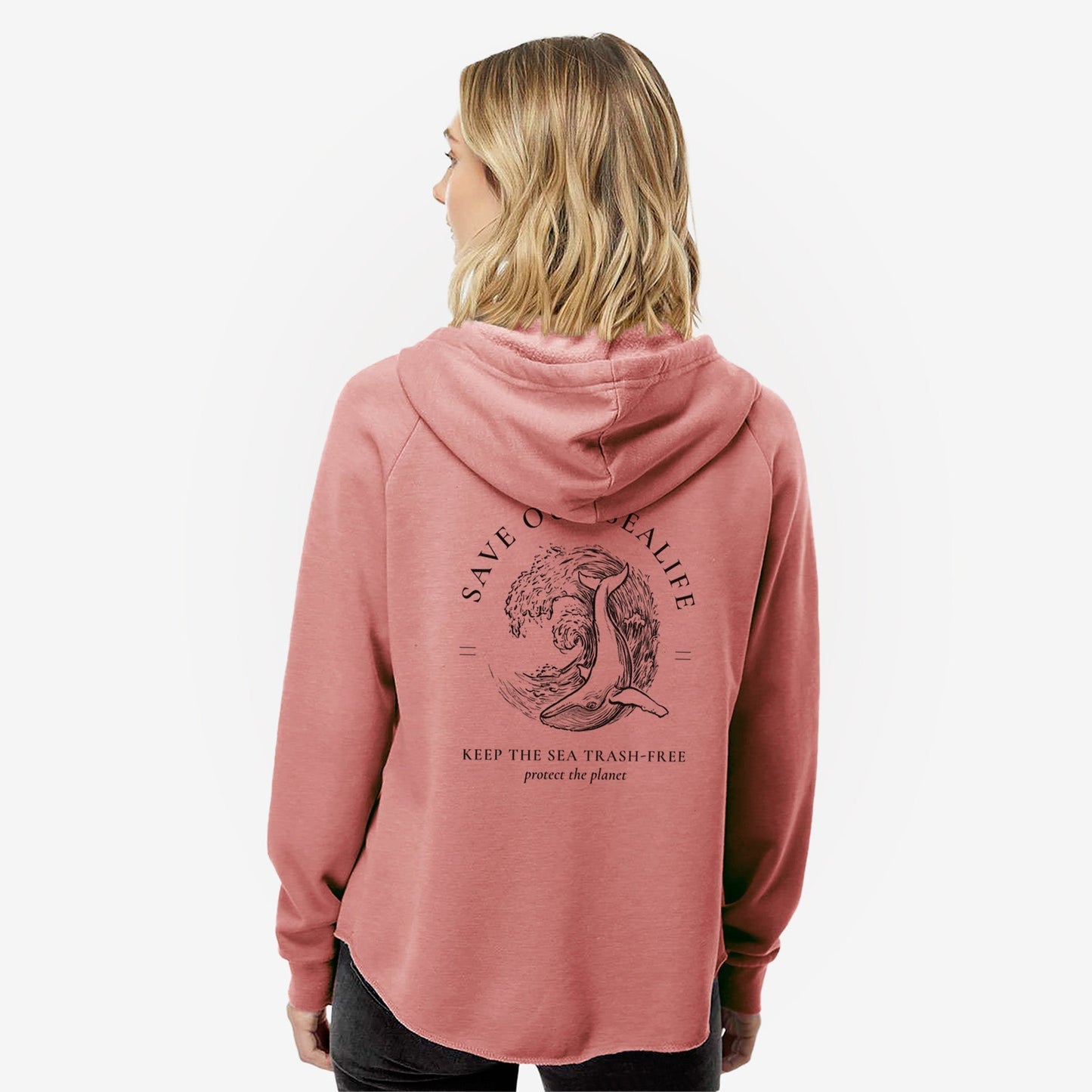 Save our Sealife - Keep the Sea Trash-Free - Women's Cali Wave Zip-Up Sweatshirt