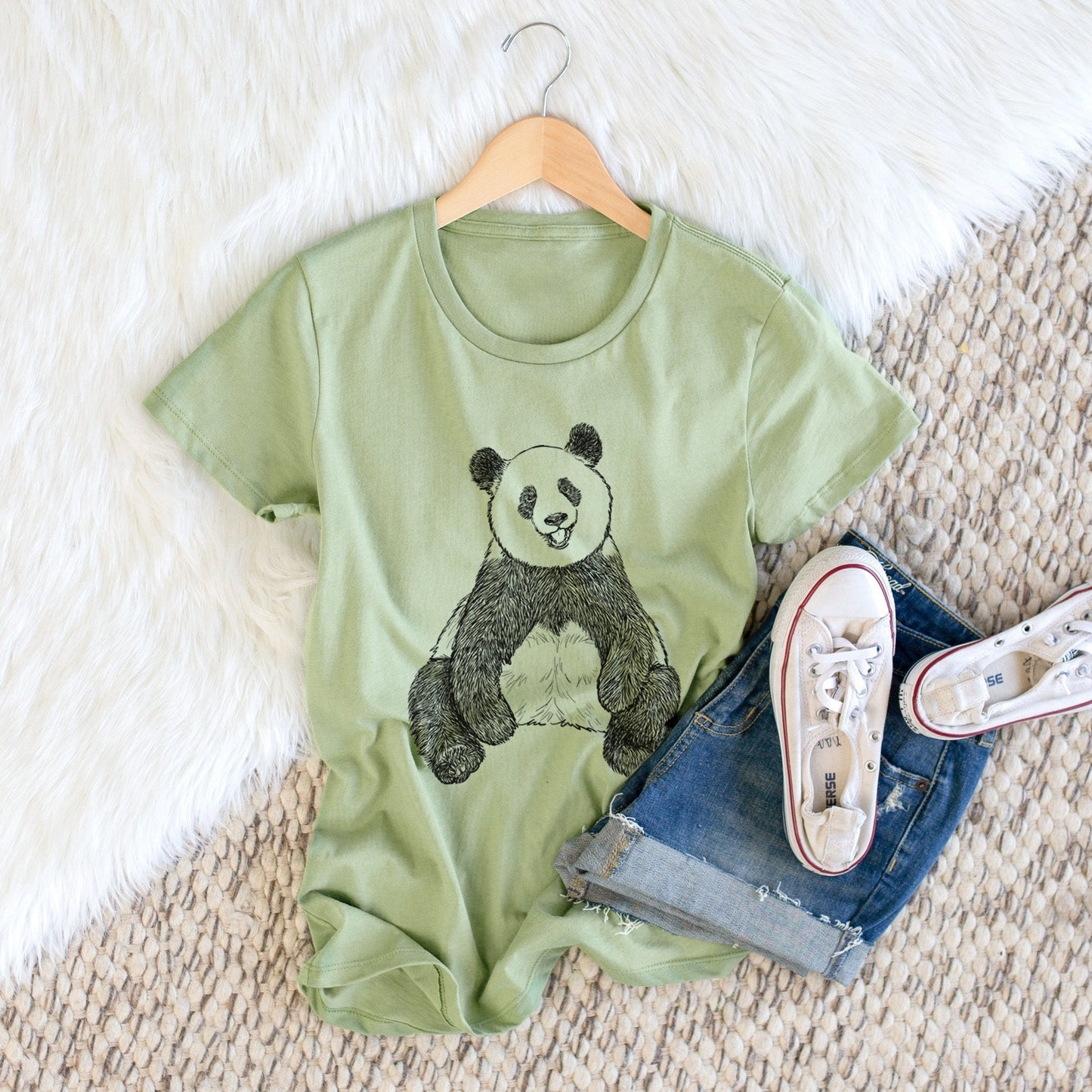 Ailuropoda melanoleuca - Giant Panda Sitting - Women's Crewneck - Made in USA - 100% Organic Cotton