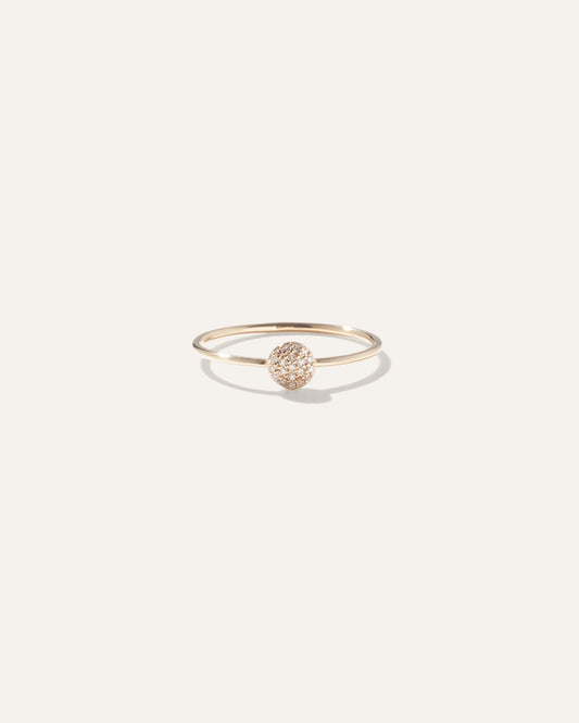 14K Gold Pave Diamond Round Disc Ring