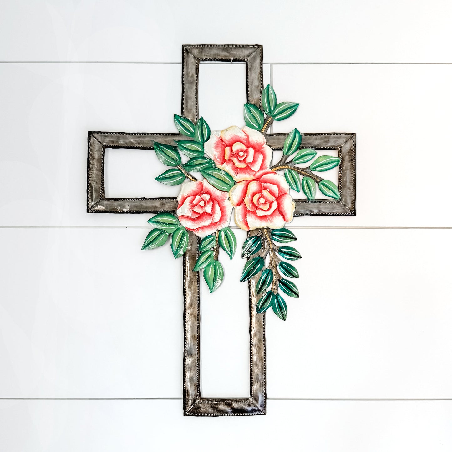 Rose Covered Oil Drum Cross