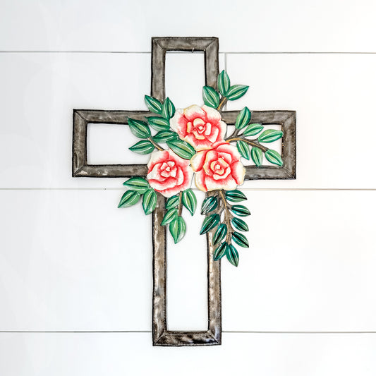 Rose Covered Oil Drum Cross