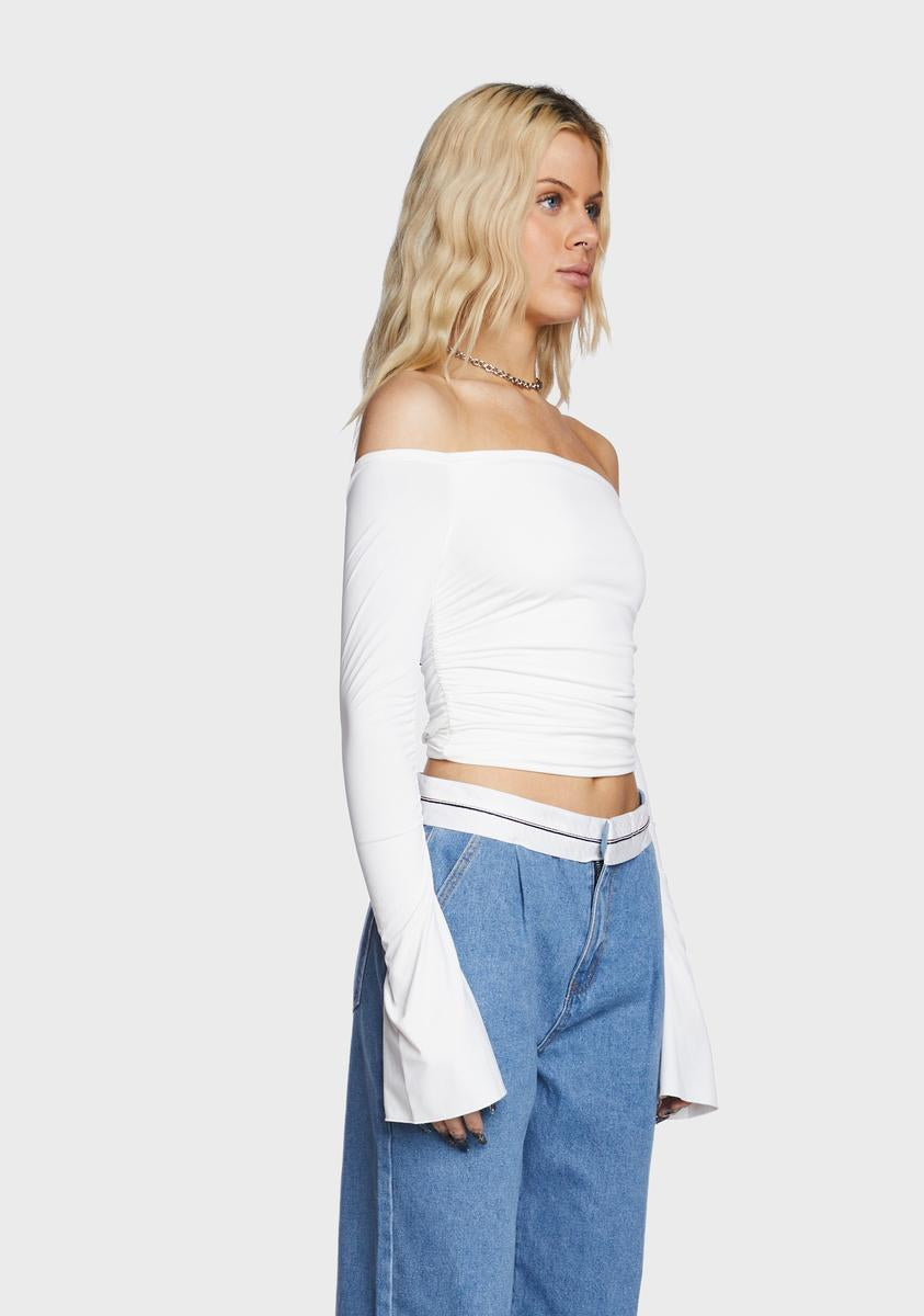 Corey Off The Shoulder Gathered Top - White