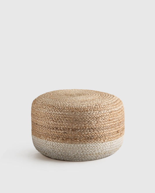 Braided Jute Colorblock Pouf