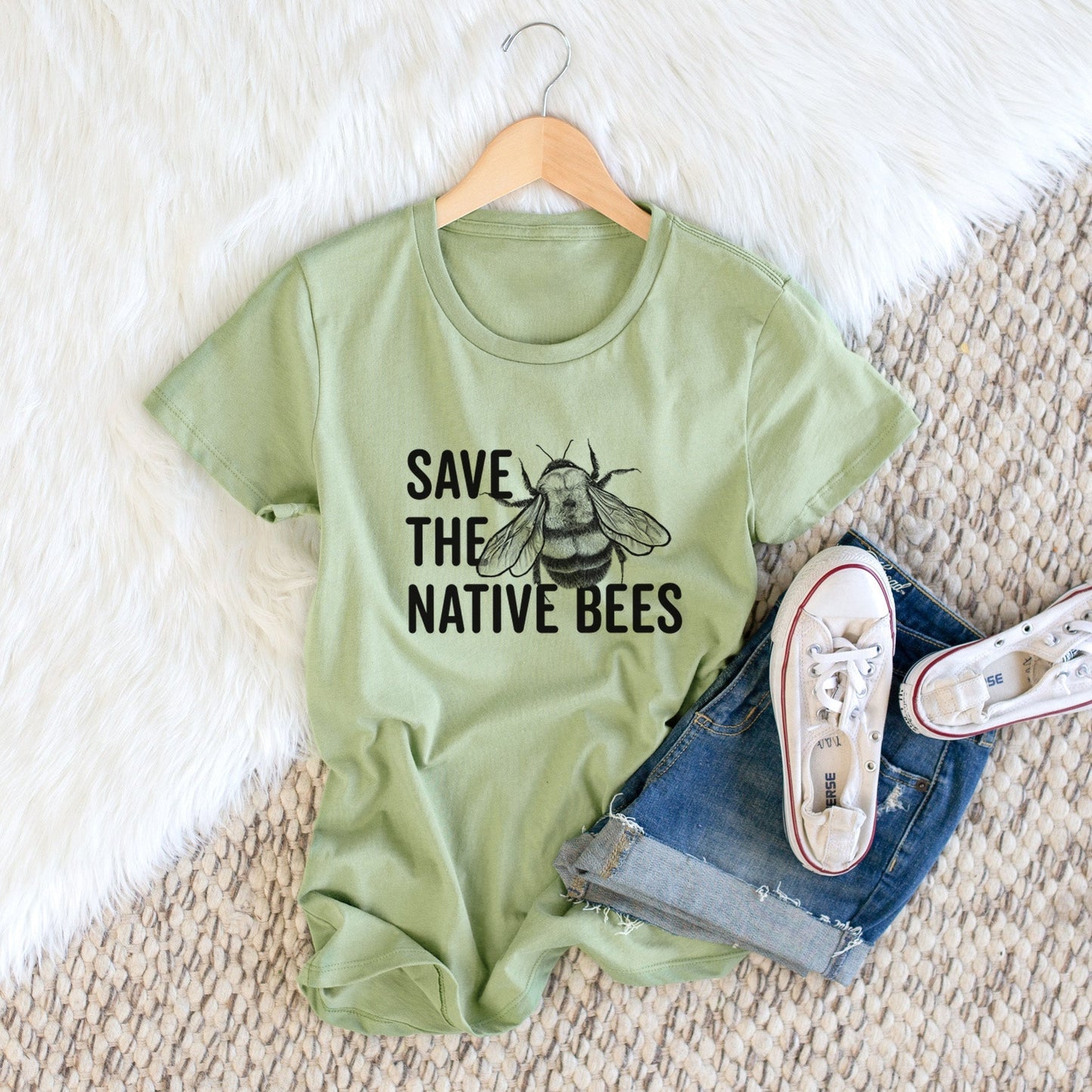 Save the Native Bees - Women's Crewneck - Made in USA - 100% Organic Cotton