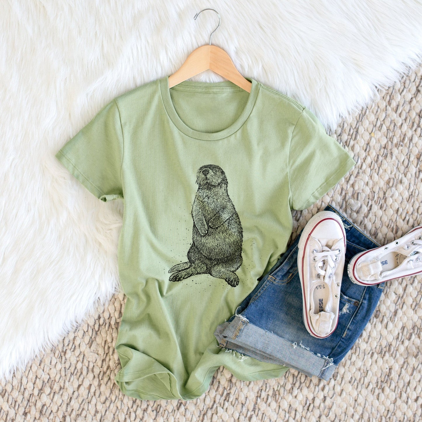 Enhydra lutris - California Sea Otter - Women's Crewneck - Made in USA - 100% Organic Cotton