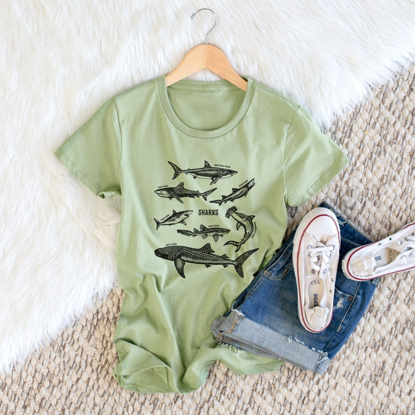 Shark Chart - Women's Crewneck - Made in USA - 100% Organic Cotton