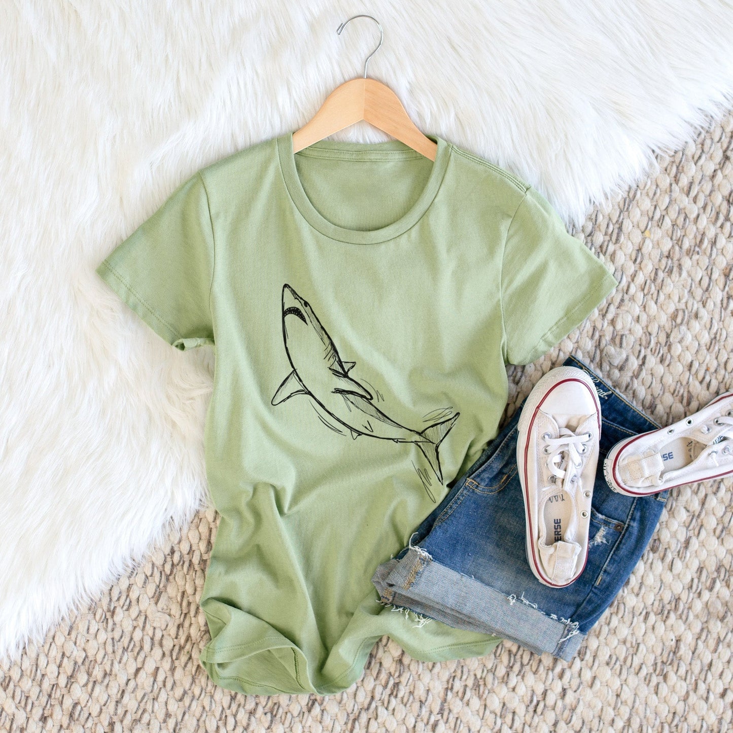 Shortfin Mako Shark - Women's Crewneck - Made in USA - 100% Organic Cotton