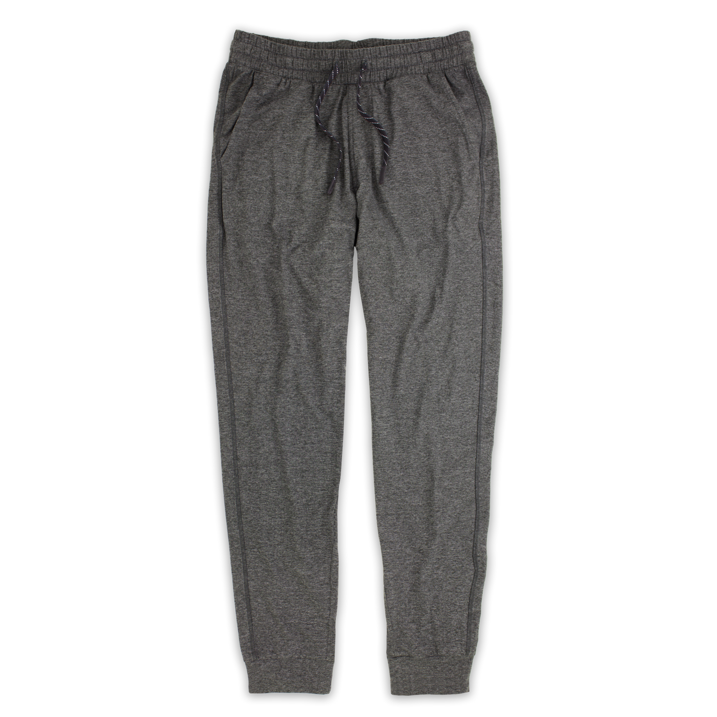 Tech Jogger Grey with elastic waistband, two front pockets, and flat black and white drawstring