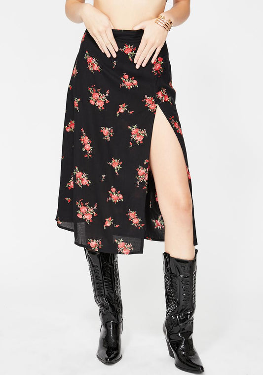 Black Floral Saika Skirt