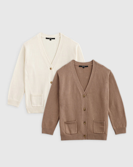 100% Organic Cotton Oversized V-Neck Cardigan 2-Pack