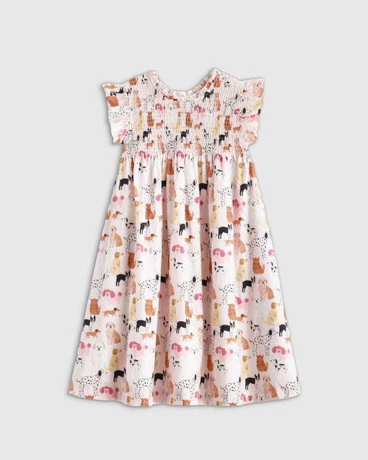 100% Cotton Poplin Smocked Flutter Sleeve Dress