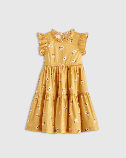 100% Cotton Poplin Ruffle Sleeve Dress