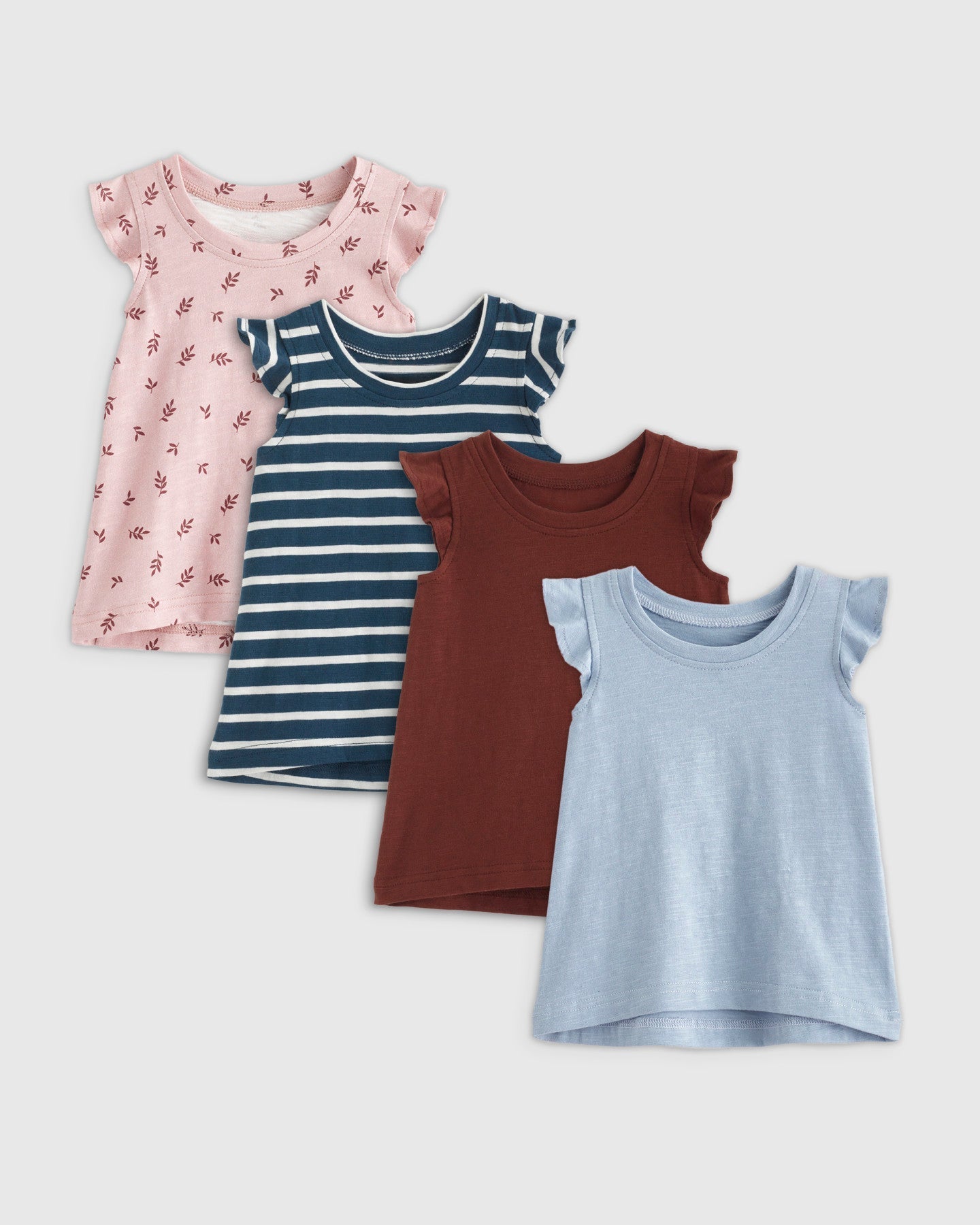 100% Organic Cotton Slub Flutter Sleeve Tee - 4-Pack
