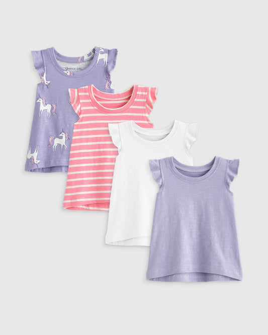 100% Organic Cotton Slub Flutter Sleeve Tee - 4-Pack
