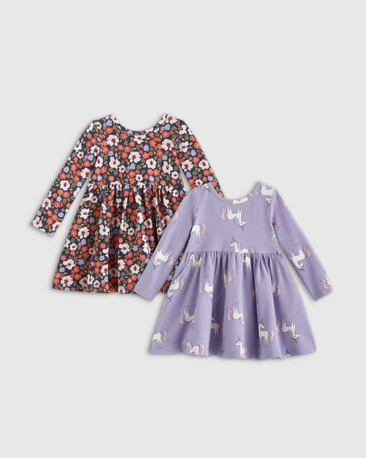 Organic Cotton Long Sleeve Skater Dress 2-Pack