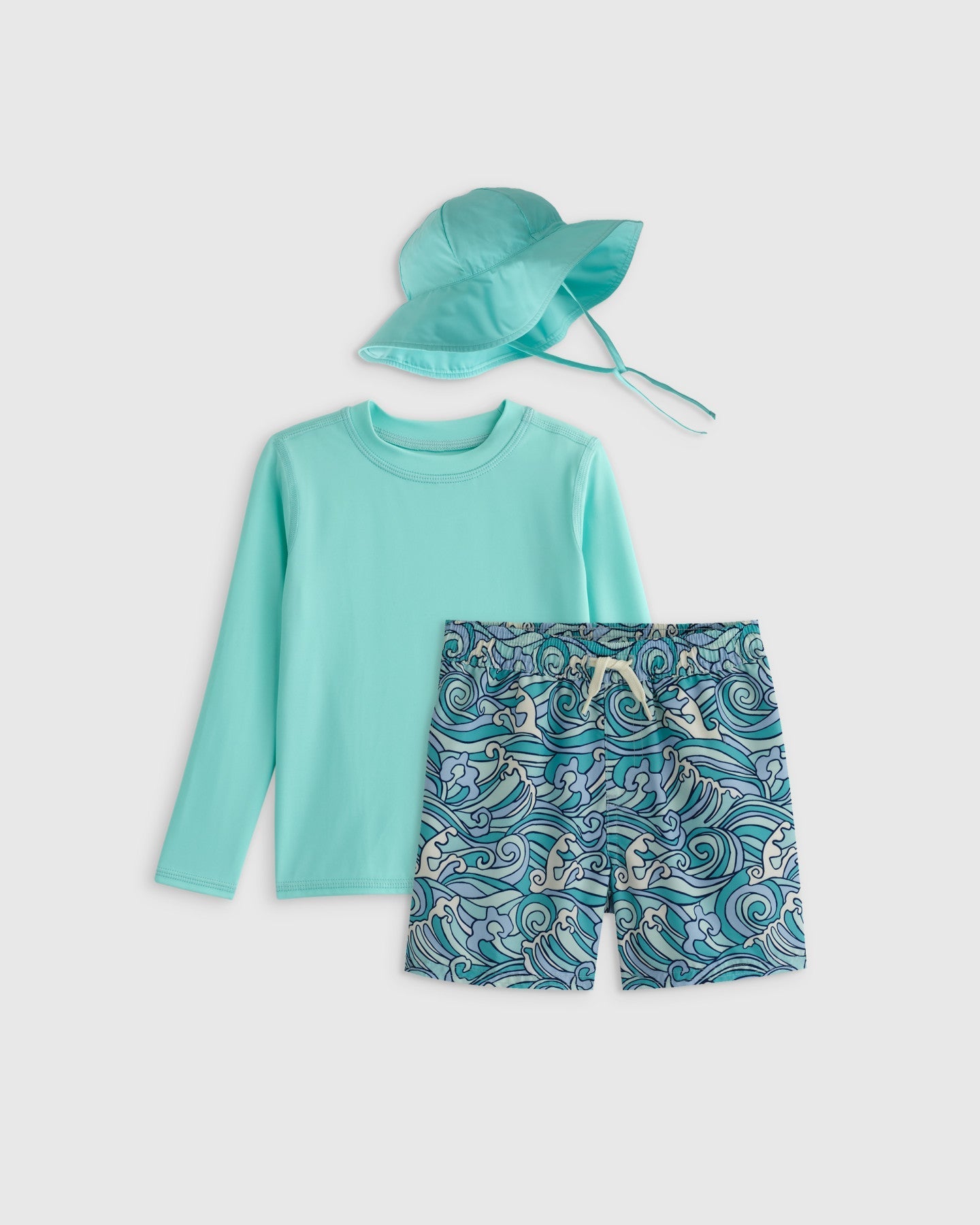 Sunsafe Rash Guard, Swim Trunks & Hat Set