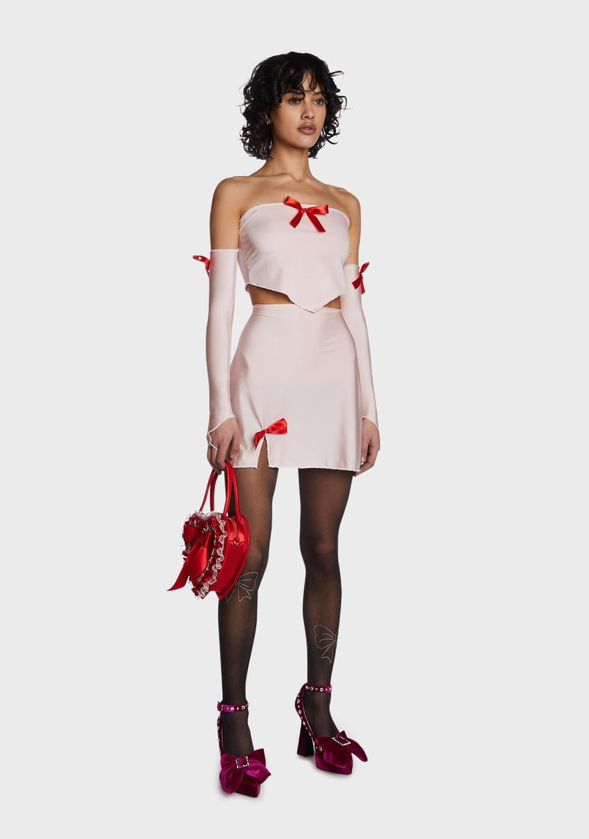 Bow Skirt Set With Gloves