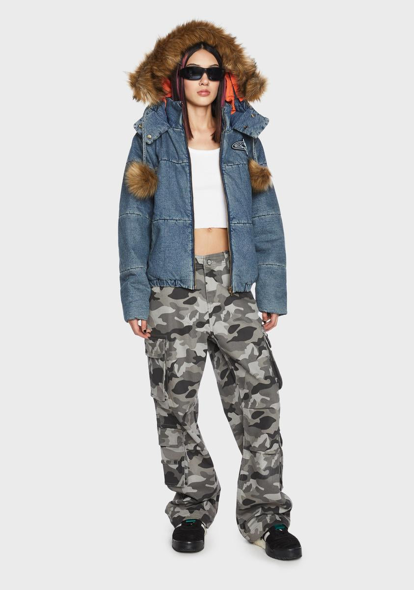 Mega Denim Pom Pom Jacket