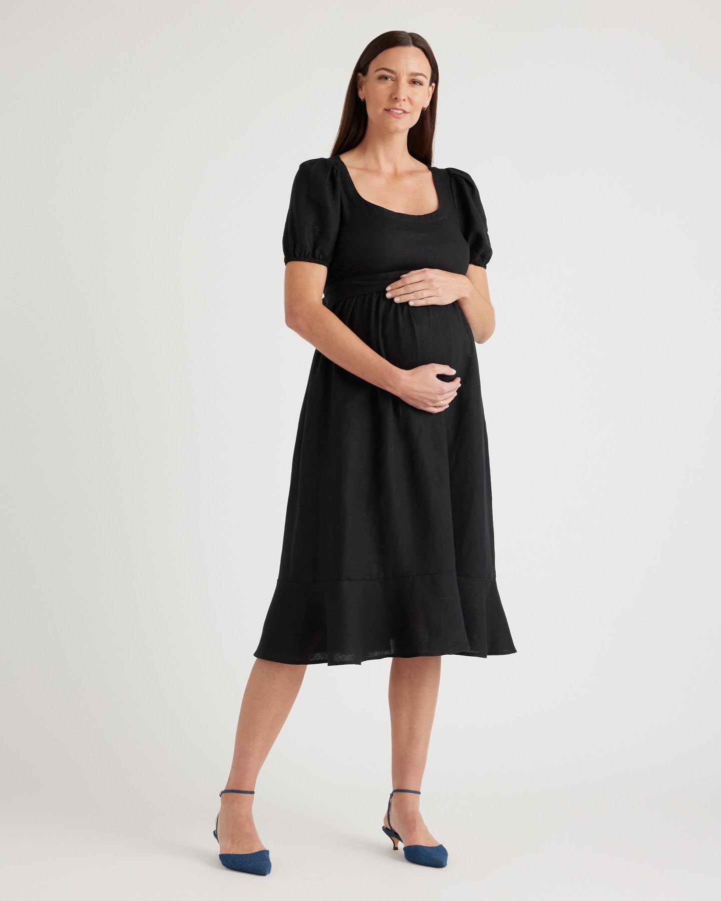 100% European Linen Maternity Midi Dress