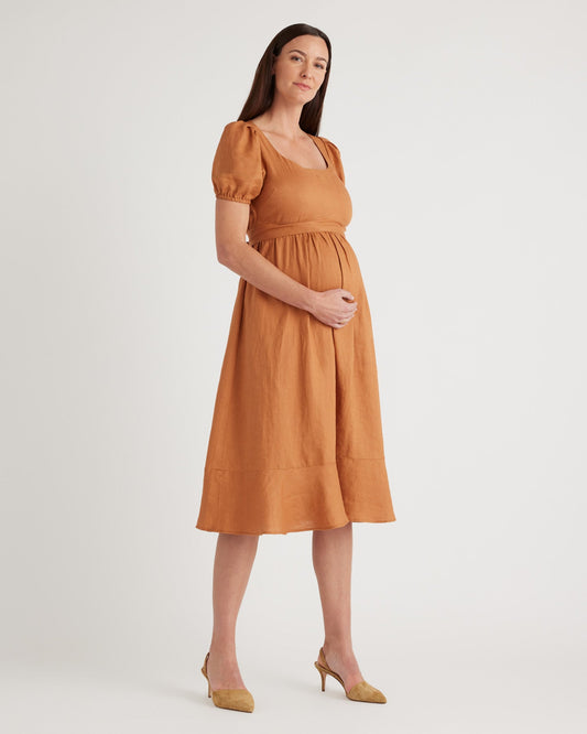 100% European Linen Maternity Midi Dress