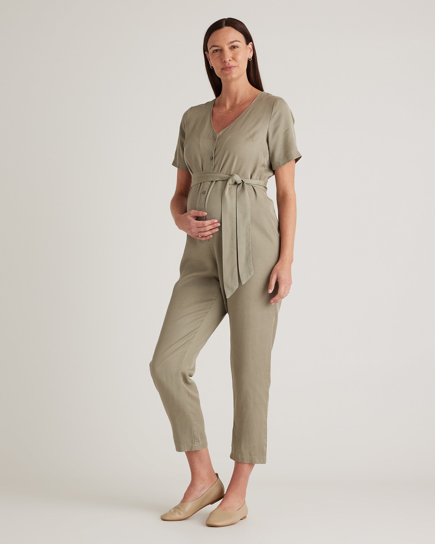 Vintage Wash Tencel Button Front Maternity Jumpsuit