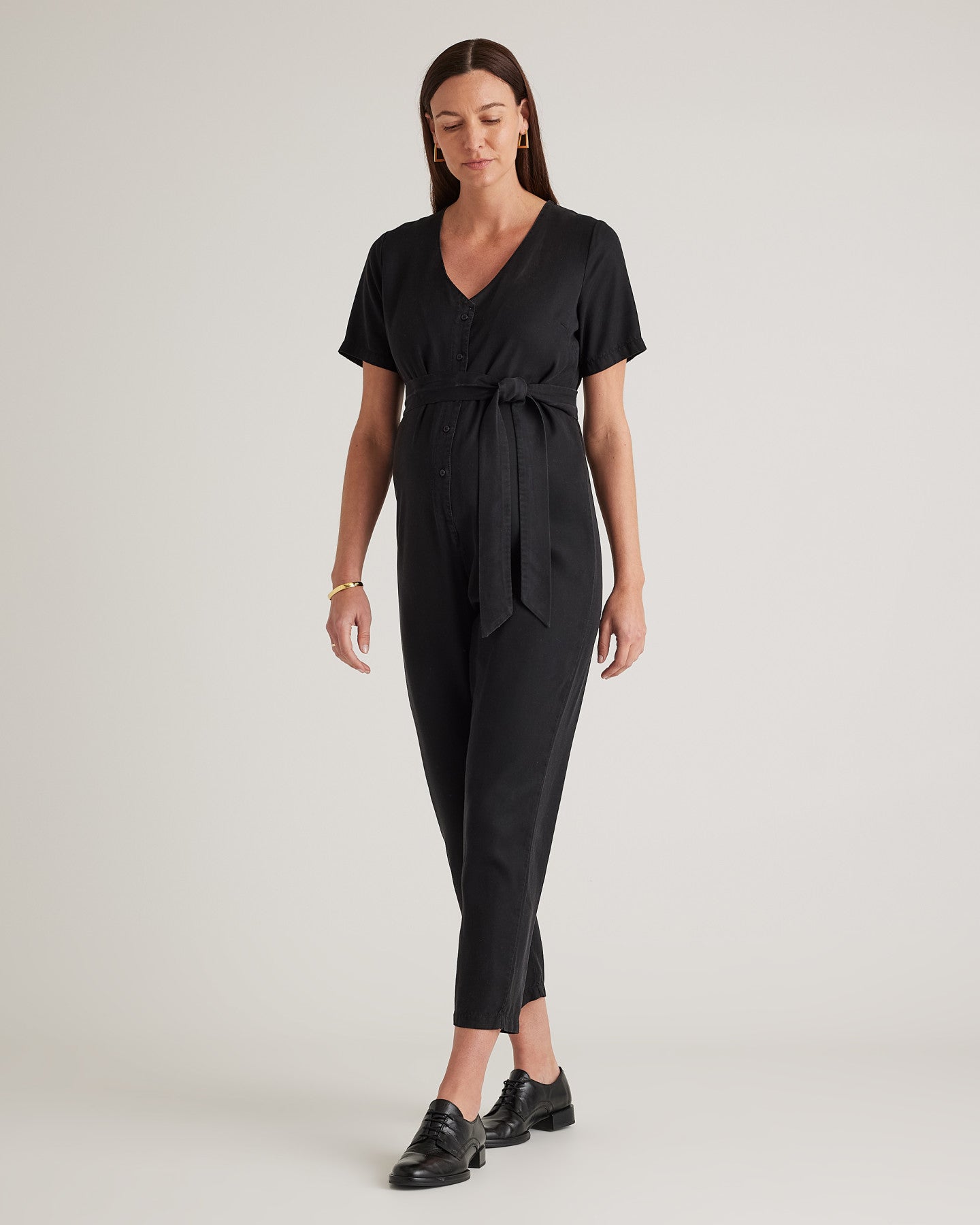 Vintage Wash Tencel Button Front Maternity Jumpsuit