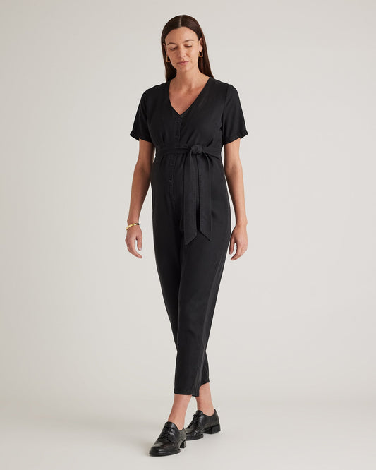Vintage Wash Tencel Button Front Maternity Jumpsuit