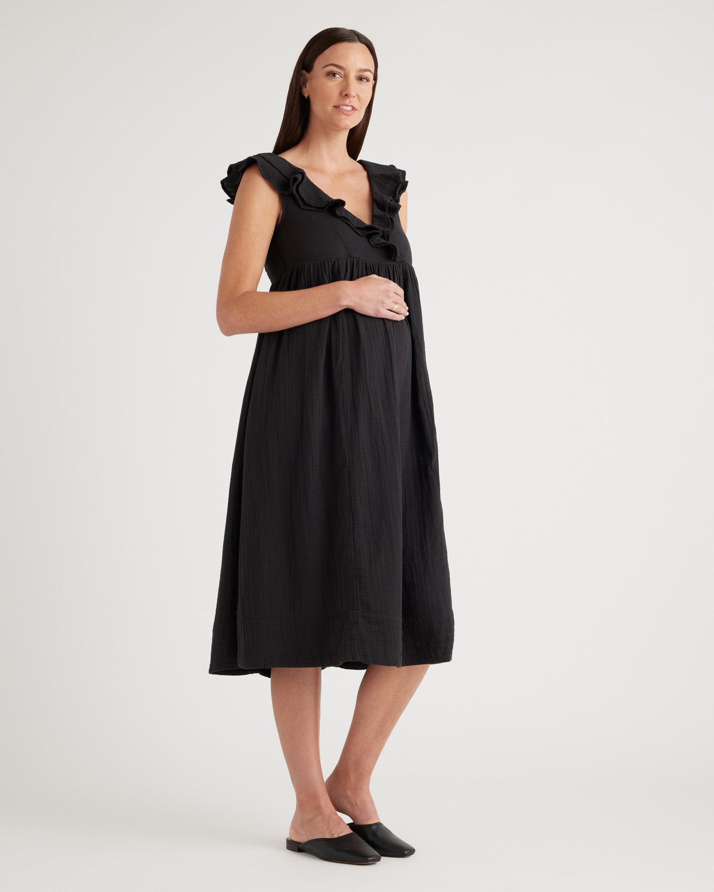 Organic Cotton Gauze Maternity Ruffle Front Dress