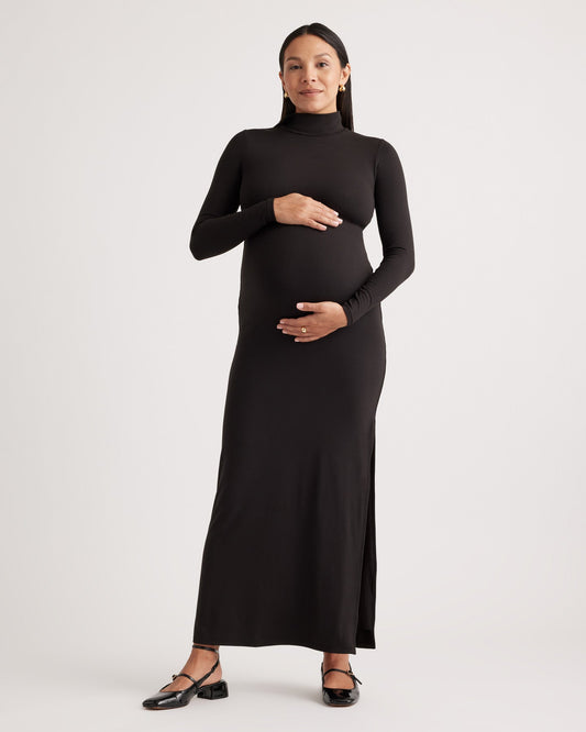 Recycled Knit Maternity Mock Neck Maxi Dress