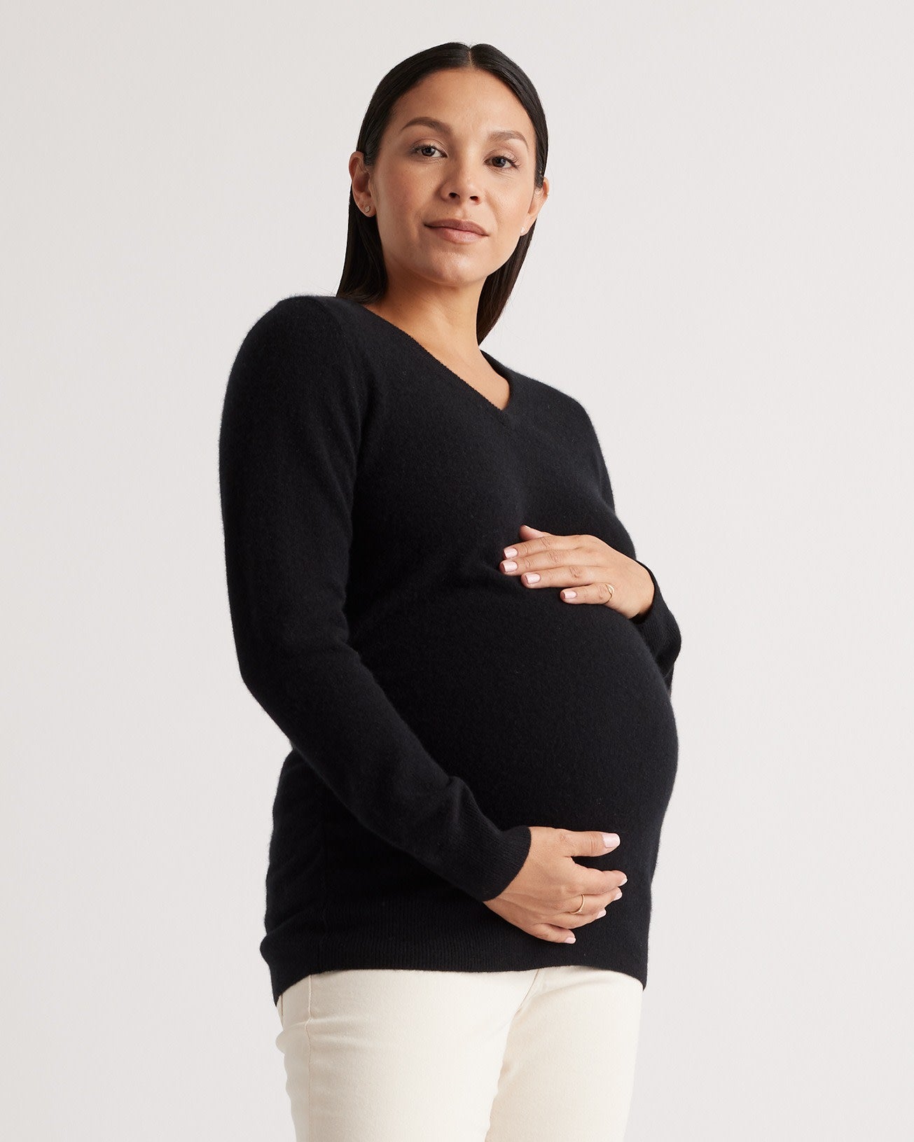 Mongolian Cashmere V-Neck Maternity Sweater