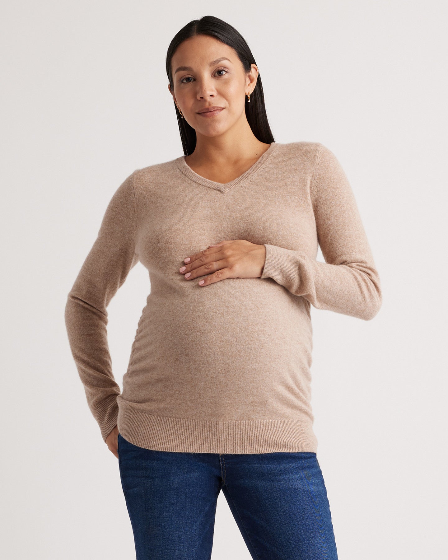 Mongolian Cashmere V-Neck Maternity Sweater