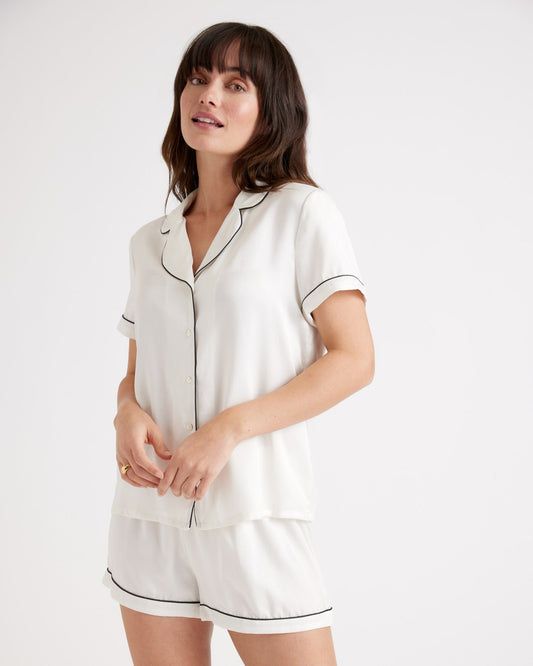 100% Washable Silk Pajama Top with Piping