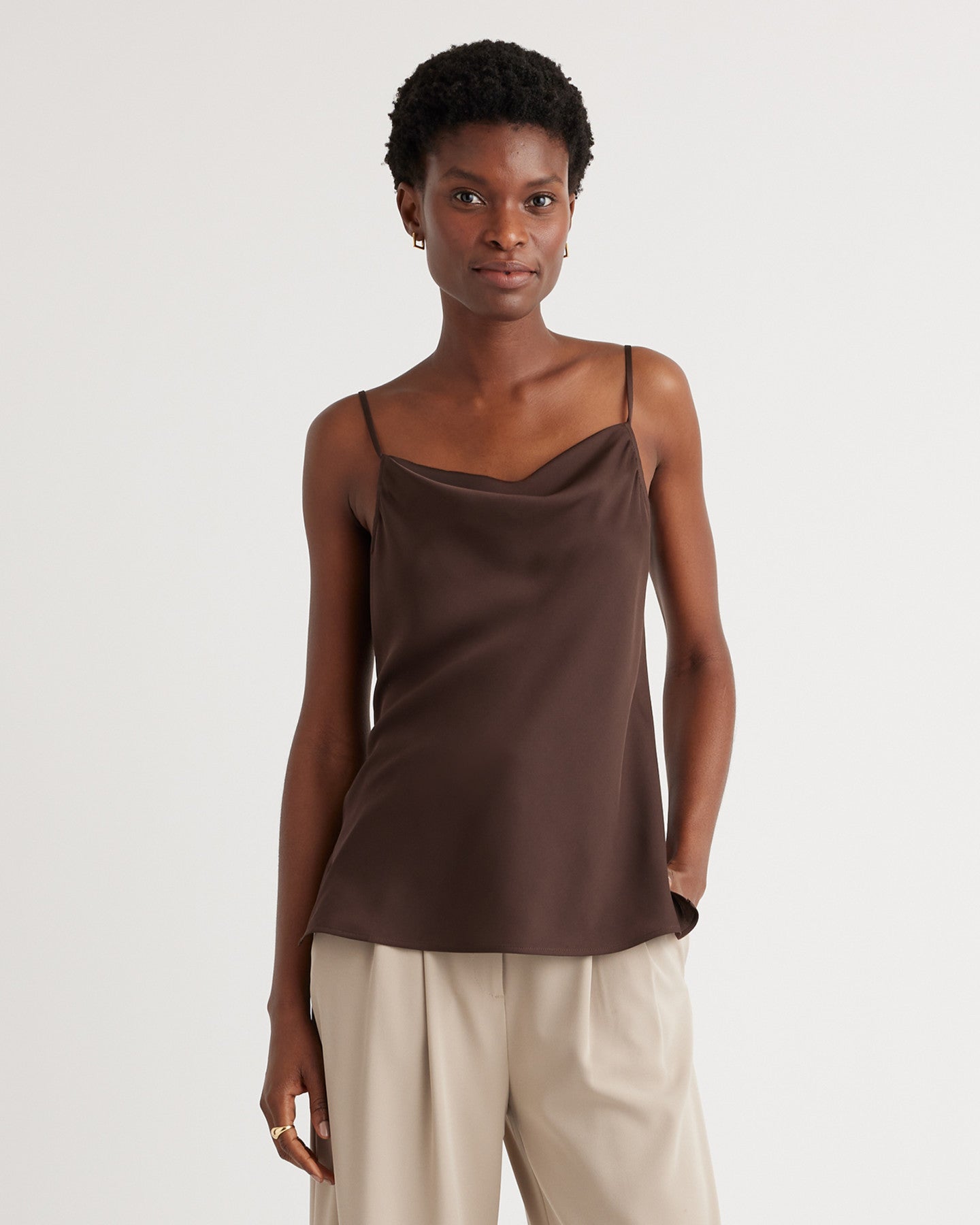Washable Stretch Silk Cowl Neck Cami