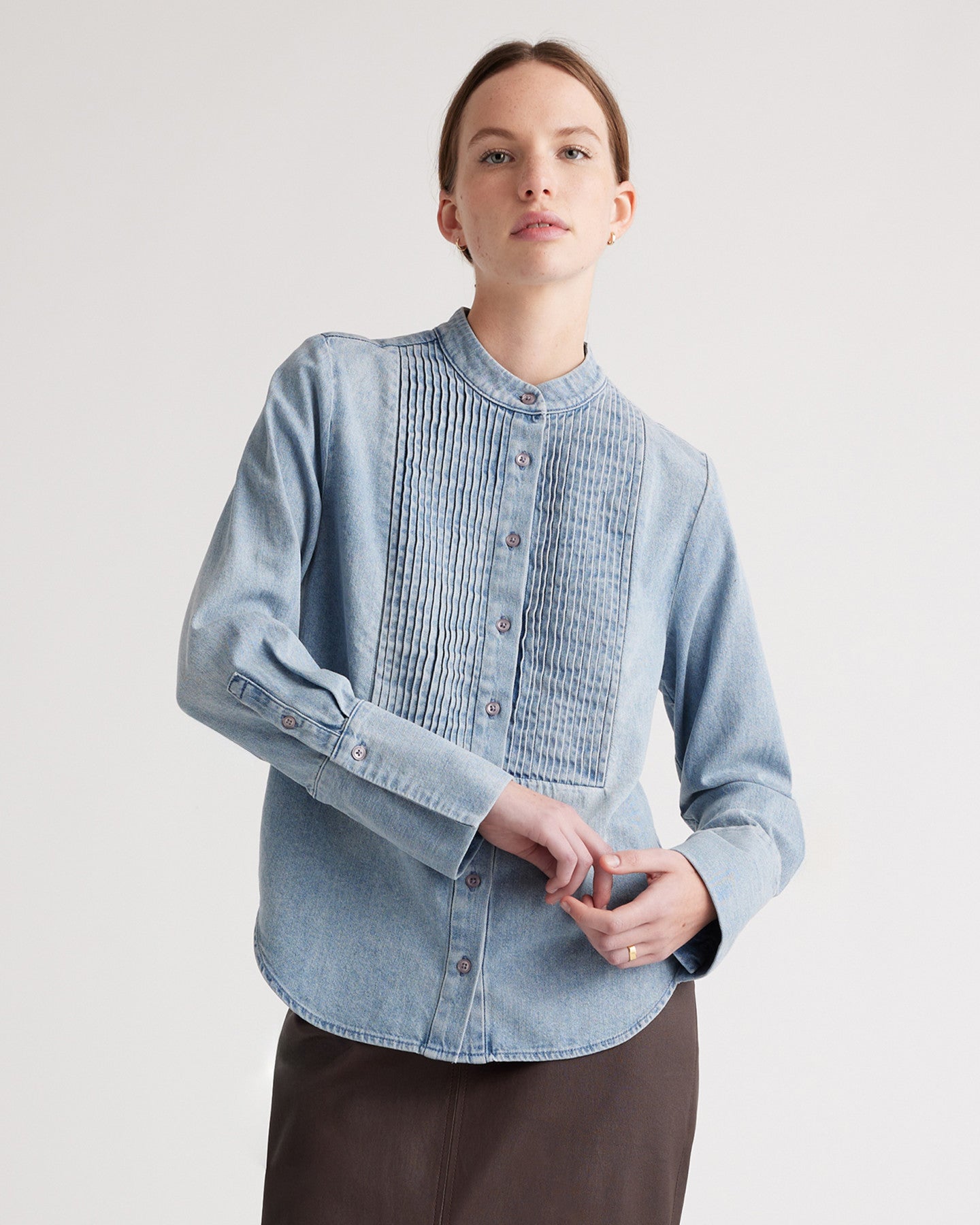 Distressed Denim Tuxedo Shirt