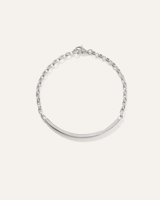 Silver Round Box Chain ID Bracelet