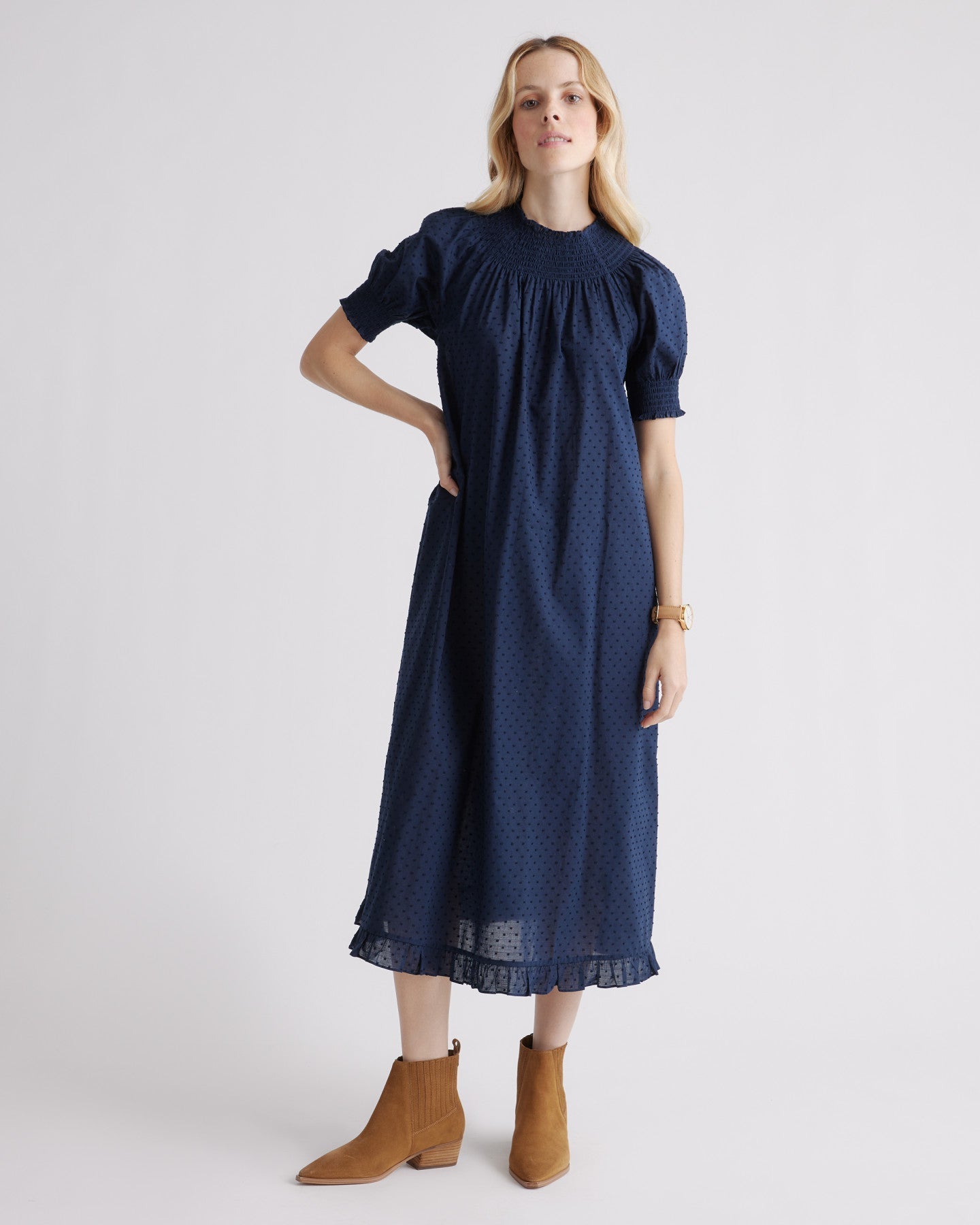 100% Cotton Swiss Dot Midi Dress