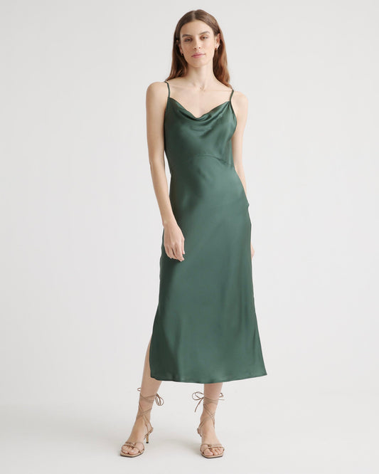 100% Washable Silk Cowl Neck Slip Dress