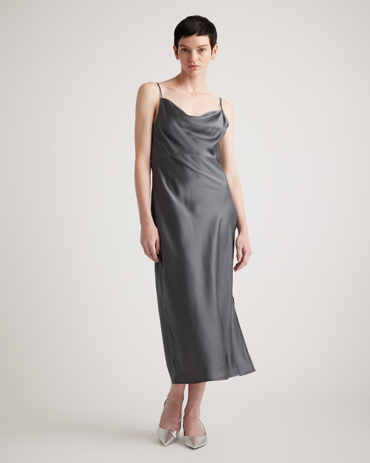 100% Washable Silk Cowl Neck Slip Dress
