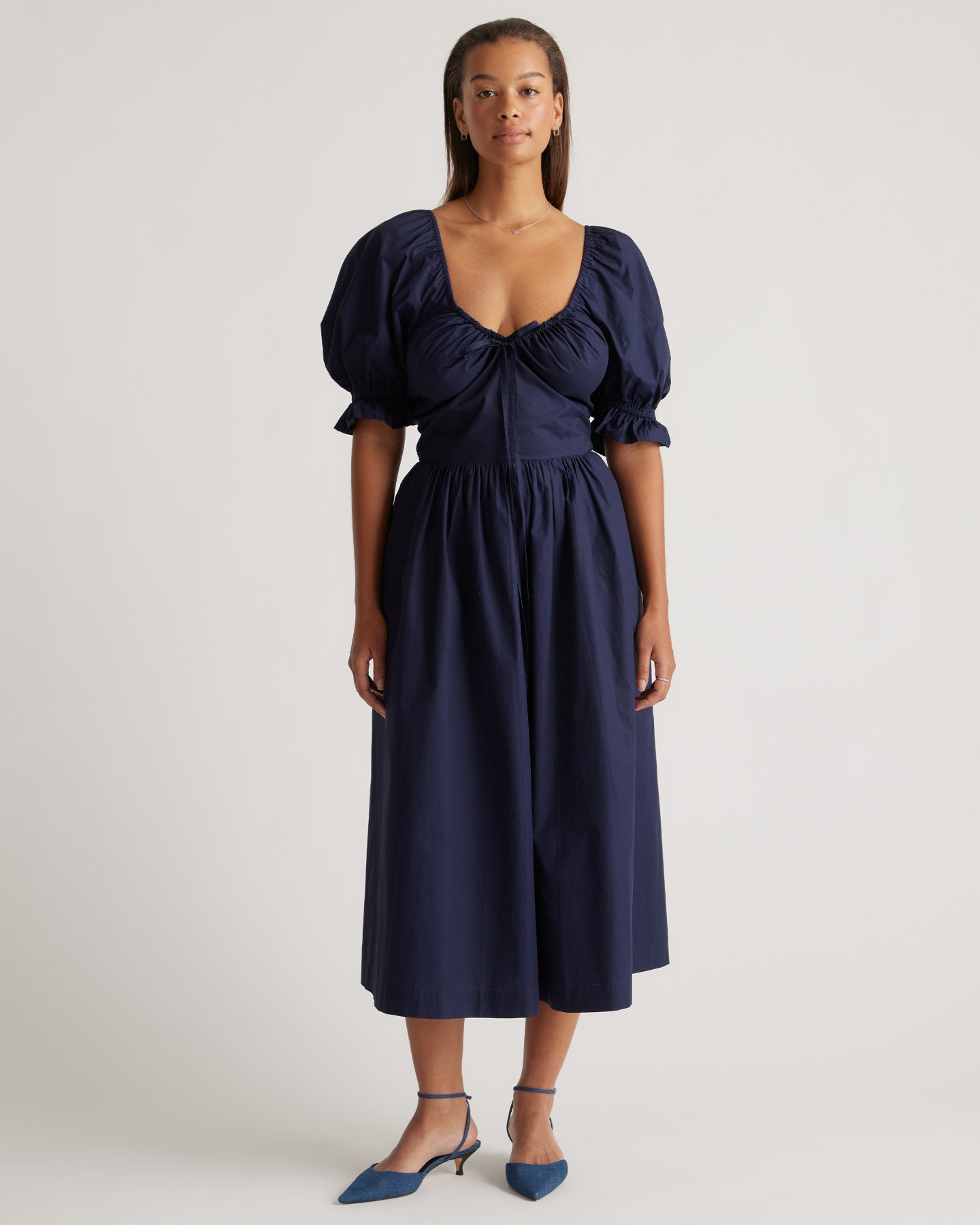 100% Organic Cotton Puff Sleeve Midi Dress