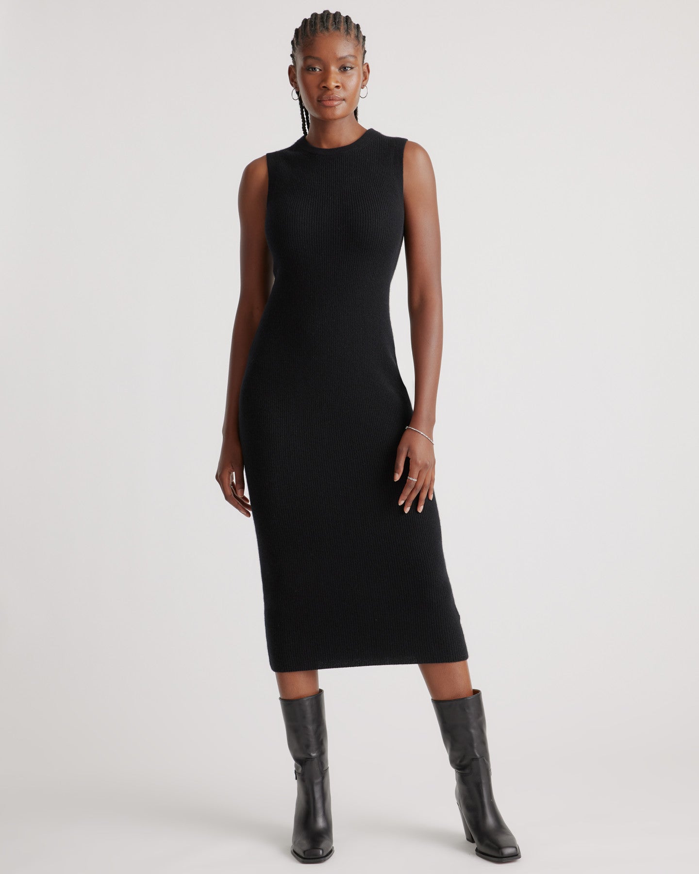 Mongolian Cashmere Sleeveless Midi Sweater Dress