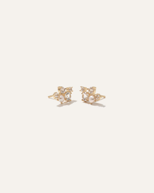 Mini Topaz Pearl Sparkle Climber Earrings