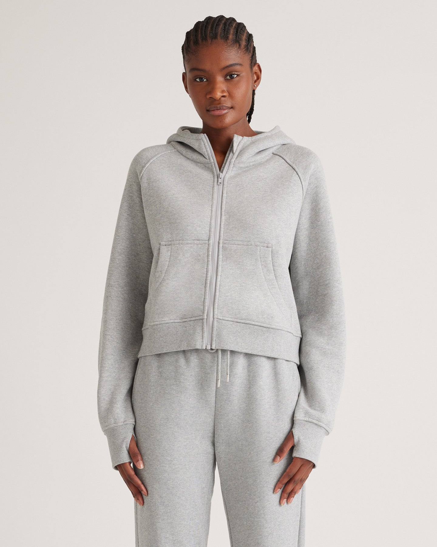 Organic Heavyweight Fleece Cropped Full Zip Hoodie