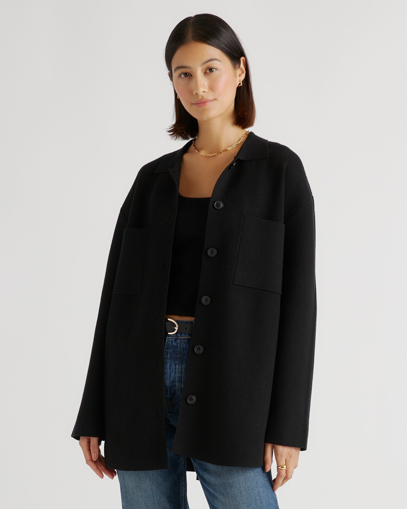 Eco-Knit Milano Stitch Oversized Shirt Jacket