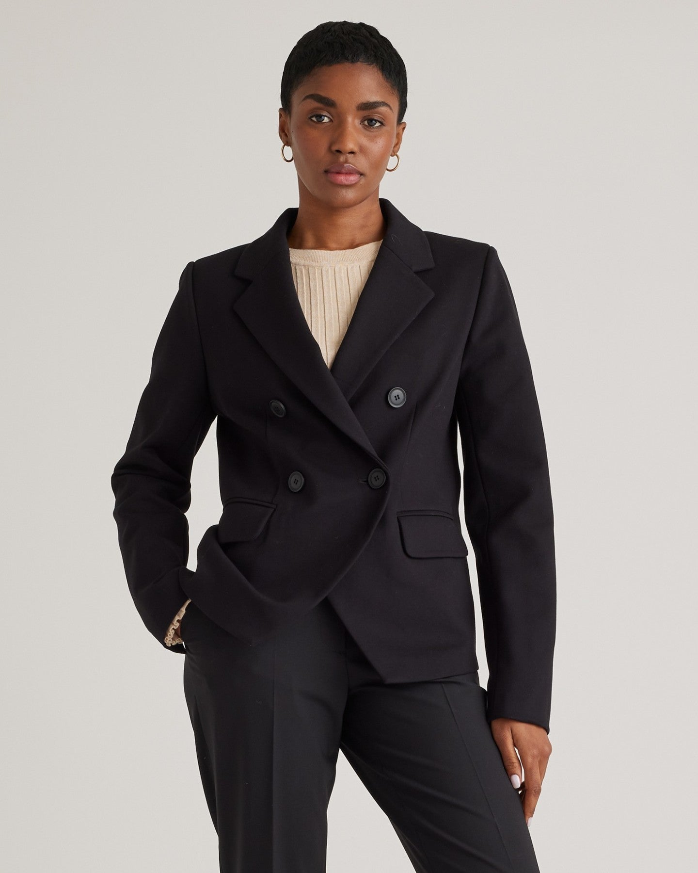 Ultra-Stretch Ponte Double Breasted Blazer