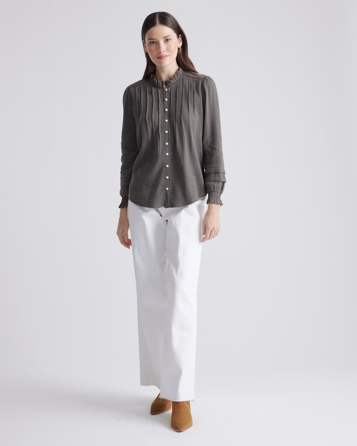 Organic Textured Cotton Peasant Blouse